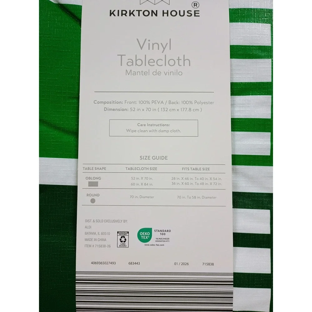Kirkton House Football Field Vinyl Tablecloth 52x70 Oblong Green White Touchdown